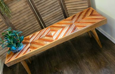 Geometric Wood Design, Rustic Farmhouse Bench - 48"