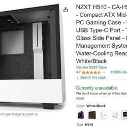 NZXT H510B-W1 Compact ATX Mid-Tower PC Gaming Case, Tempered Glass Panel, Cable Manage, Water Cooling Ready