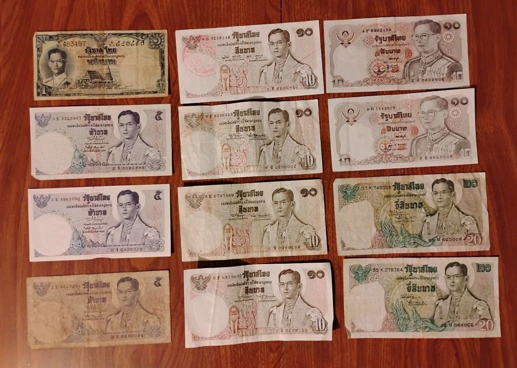 Lot Of 12 Thailand Thai Vintage King Rama IX Bills Banknotes Currency 