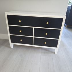 White, Black And Gold Knob Dresser. Real Wood
