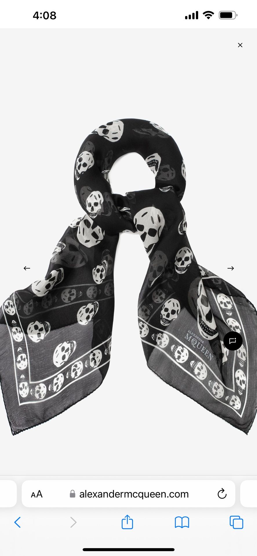Alexander McQueen silk chiffon skull scarf 