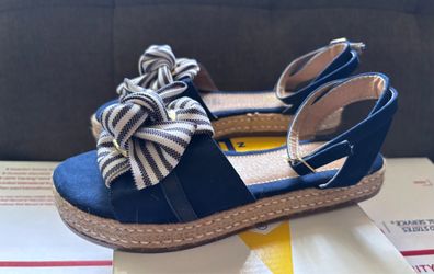 Size 7 Espadrilles Navy Blue Open Toe Sandals with Box