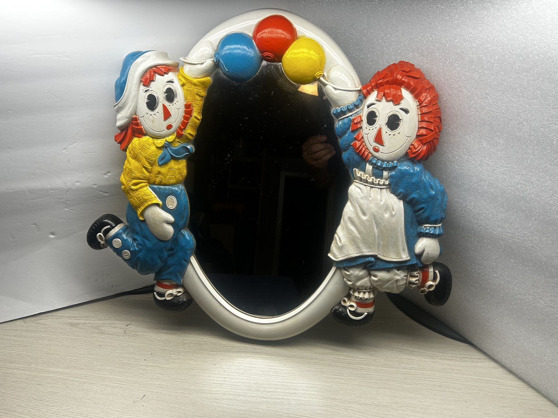 Raggedy Ann & Andy Vintage Wall Mirror 1977 Bobbs Merrill 19" x 18"