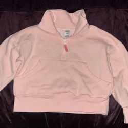 Little Girls Fleece Quarter Zip Up Pink Sweatshirt
