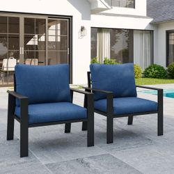 NEW Set of 2 Aluminum Outdoor Armchairs – Lightweight, Rust-Resistant, with Weather-Resistant
