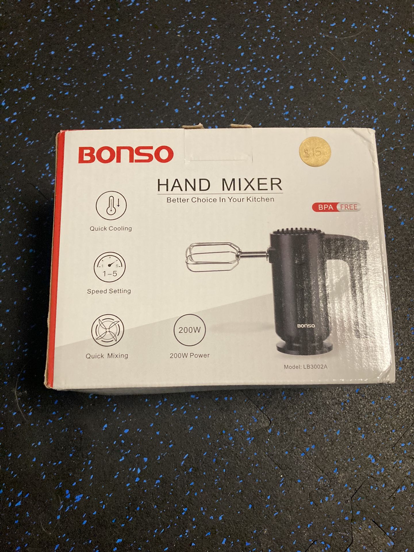 New - Electric 5 Speed Portable Handheld Whisk Mixer w Beater & Dough Hooks