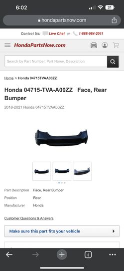 2018-2021 Honda Accord Rear Bumper