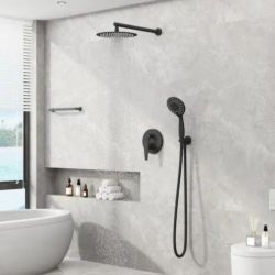 Single-Handle 5-Spray Shower Faucet Handheld Shower Combo Kit with Rain Shower Head in Black with Valve