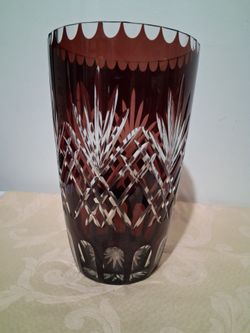 Bohemia Cut Crystal Vase burgundy red color