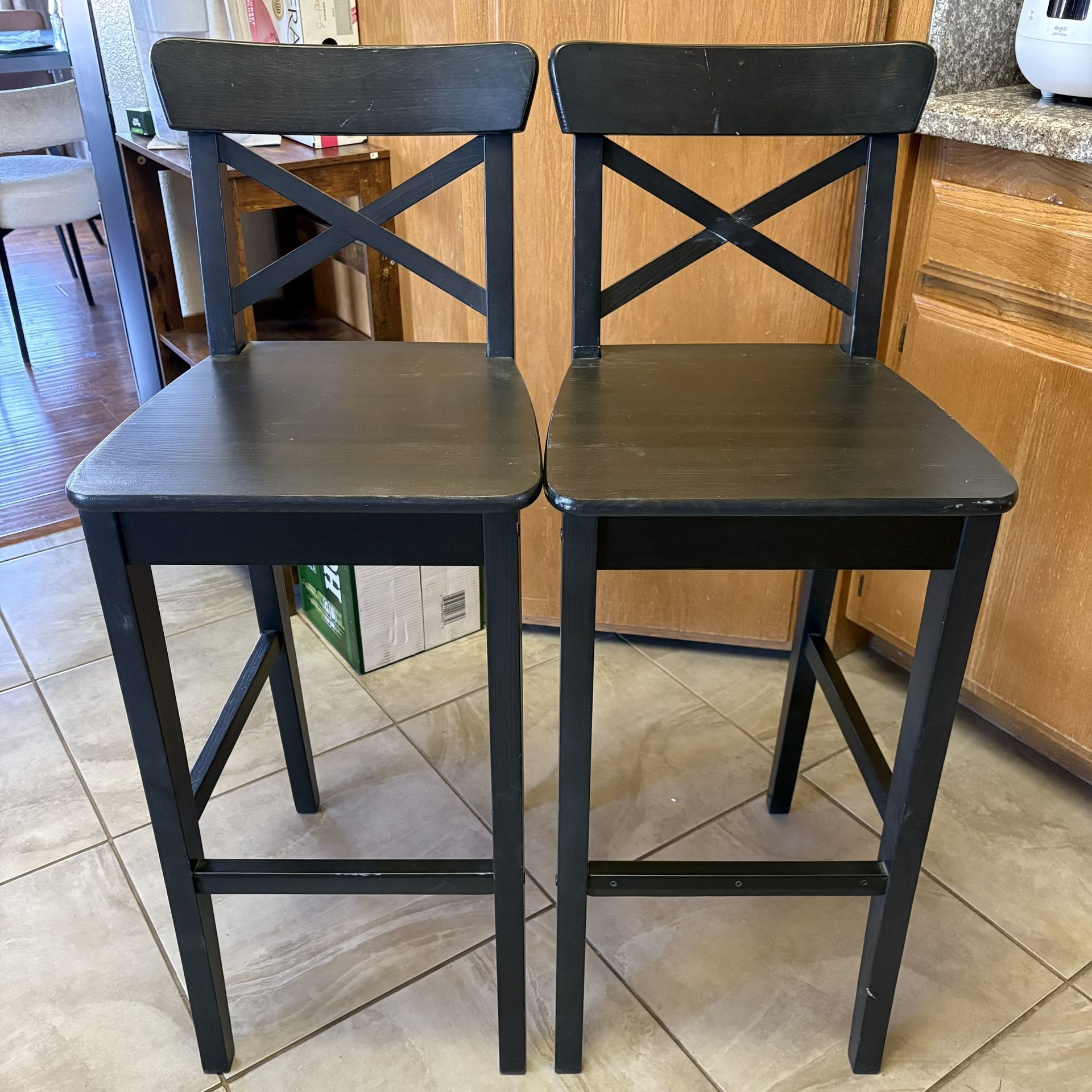 wood Bar Stools Set of 2