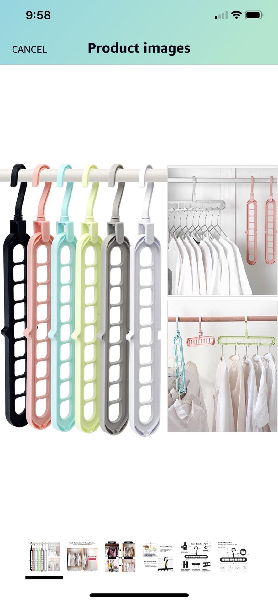 Closet Organizers and Storage,College Dorm Room Essentials,Pack of 6 Multifunctional Closet Organizer Magic Space Saving Hangers with 9 Holes Closet S