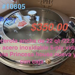 Cacerola Ancha De 22 Qt Vida Sana 5ply 👉 princess house todo nuevo y con caja 📦