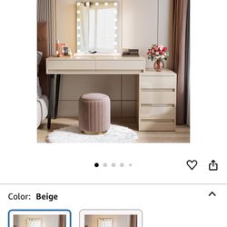 Vanity Desk with 5 Drawers, High Gloss Makeup Table with Reversible Drawer Cabinet Printer Stand, Modern Computer Desk Dressing Table for Bedroom Offi