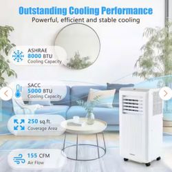 5000 BTU Portable Air Conditioner Cools 250 sq. ft. with Dehumidifier in White