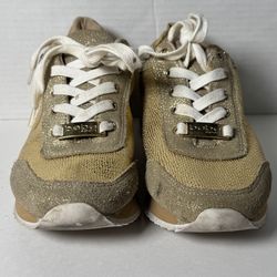 Pre Owned Fair No Box  Bebe Sport  Sneakers Trainer  Gold White  Women  Size 7