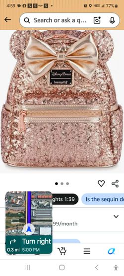 Disney Parks Loungefly Minnie Mouse Rose Gold Sequin Mini Backpack