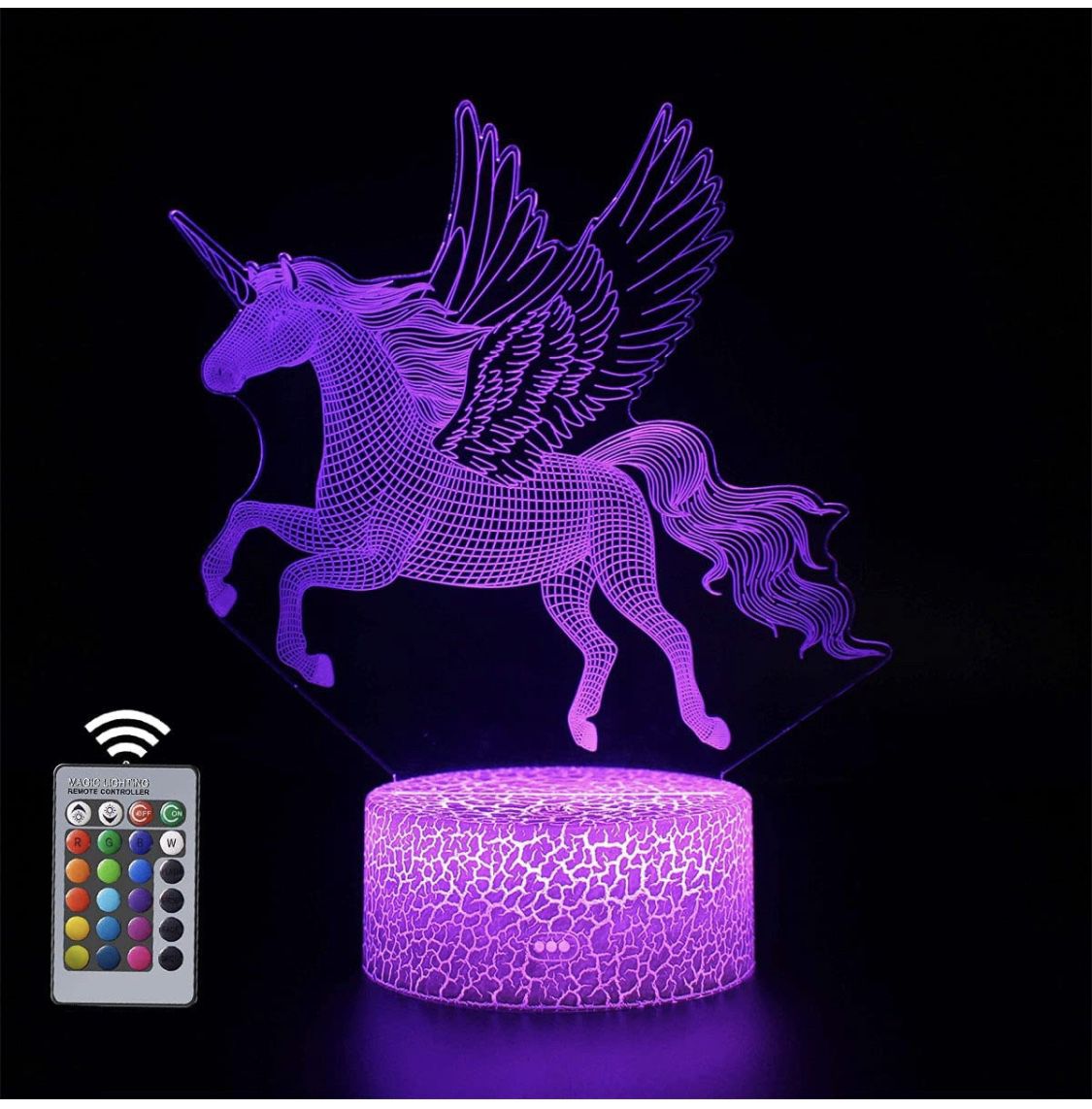 3D Unicorn Night Light, 3D Illusion Lamp 16 Colors Changeable with Remote Control 3D Visual Lights for Home Decoration Bedside Birthday Gifts Desk Lam