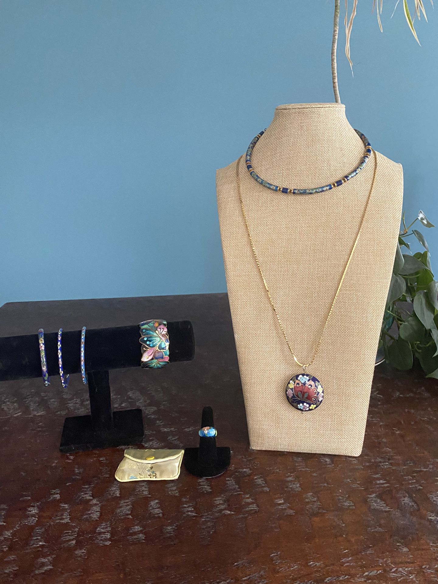 Vintage Cloisonné Enamel Jewelry Lot Bangle Bracelets Pendant Necklace Ring
