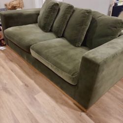 West Elm Newport Sofa 82" Down Deluxe Velvet Evergreen Almond