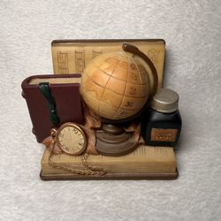Vintage Desktop Business Card Holder~Sculpture of Music Book/Globe/Ink Bottle