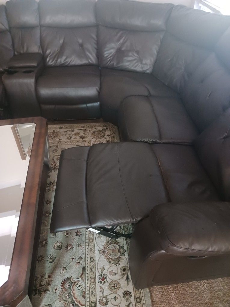 Sectional Brown Sofa And Loveseat With Recliners Tables Included