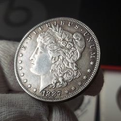 HIGH  GRADE OLD US NOVELTY-RESTRIKS 26.7 GR. SILVER PLATED 1887S. 