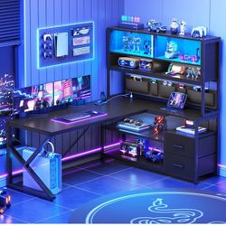 Brand New In Box Modern Xl Gaming Desk With LED Lights Charger Station And More!!!