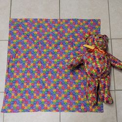 Handmade Autism Awareness Pillow Covers And Bear