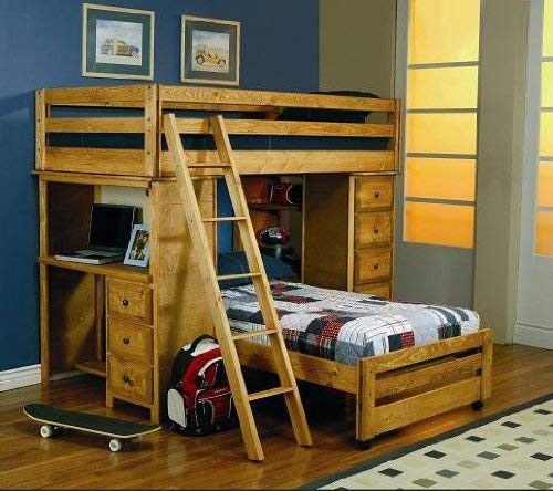 Bunk Bed, twin, solid wood, built in storage and desk