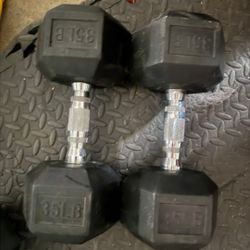2-35lb Rubber Hex Dumbbells 
