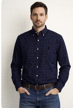 Ralph Lauren men’s navy striped embroidered logo buttons down shirt Large