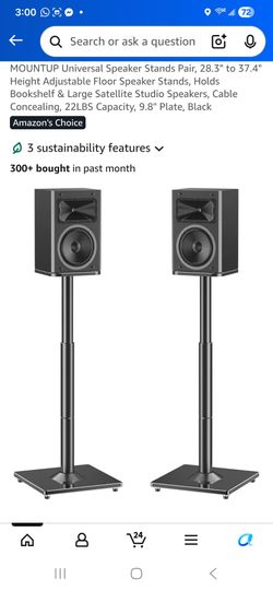Universal Speaker Stands Pair, 28.3" to 37.4" Height Adjustable Floor Speaker Stands, Holds Bookshelf & Large Satellite Studio Speakers, Cable Conceal