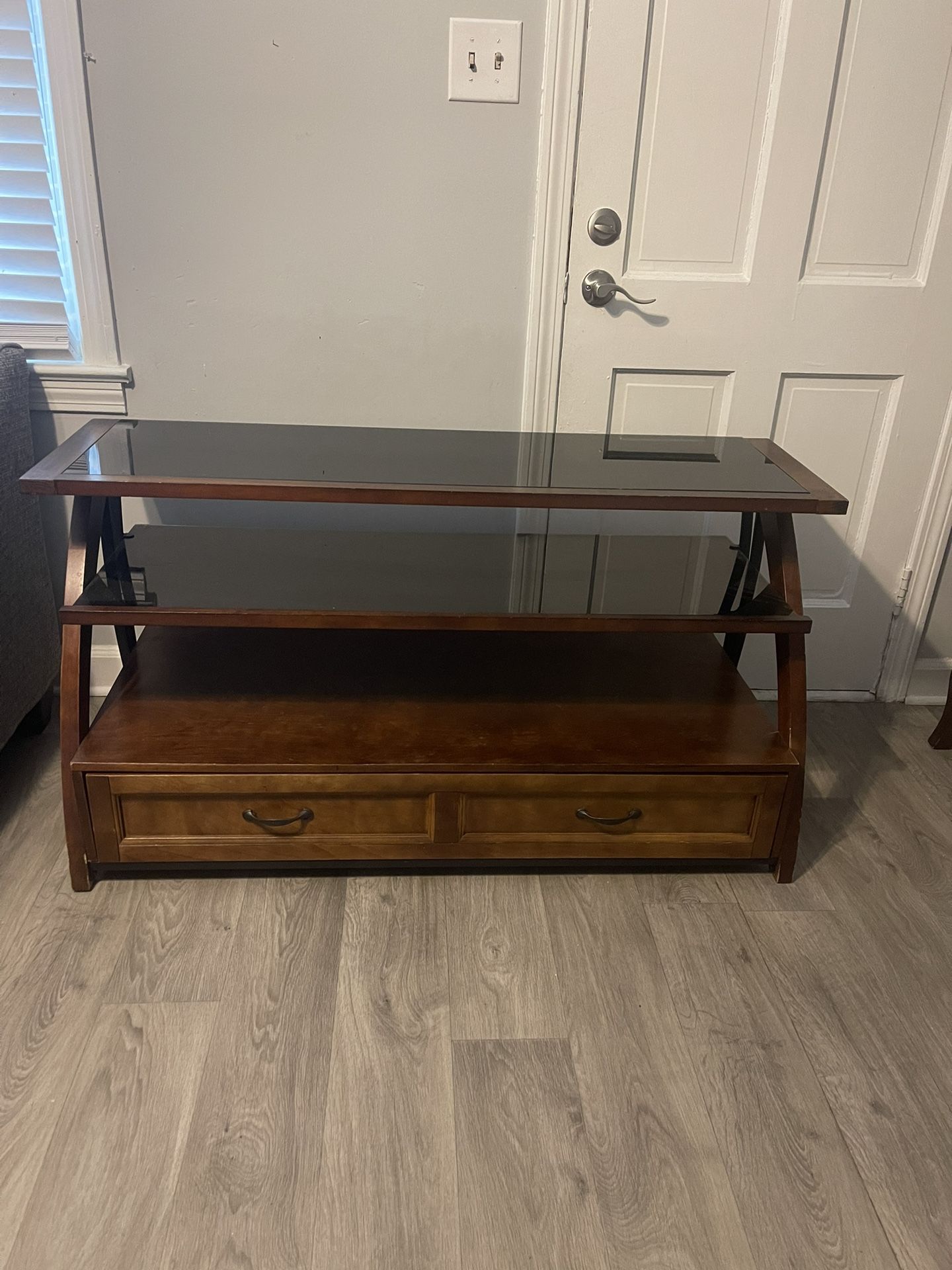 Tv Stand Brown Wood With Glass