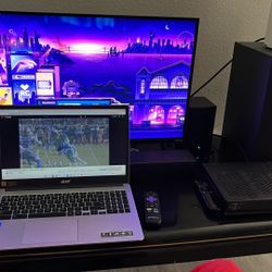 Roku Tv , Laptop and LG Soundbar Woofer and 2 Speakers