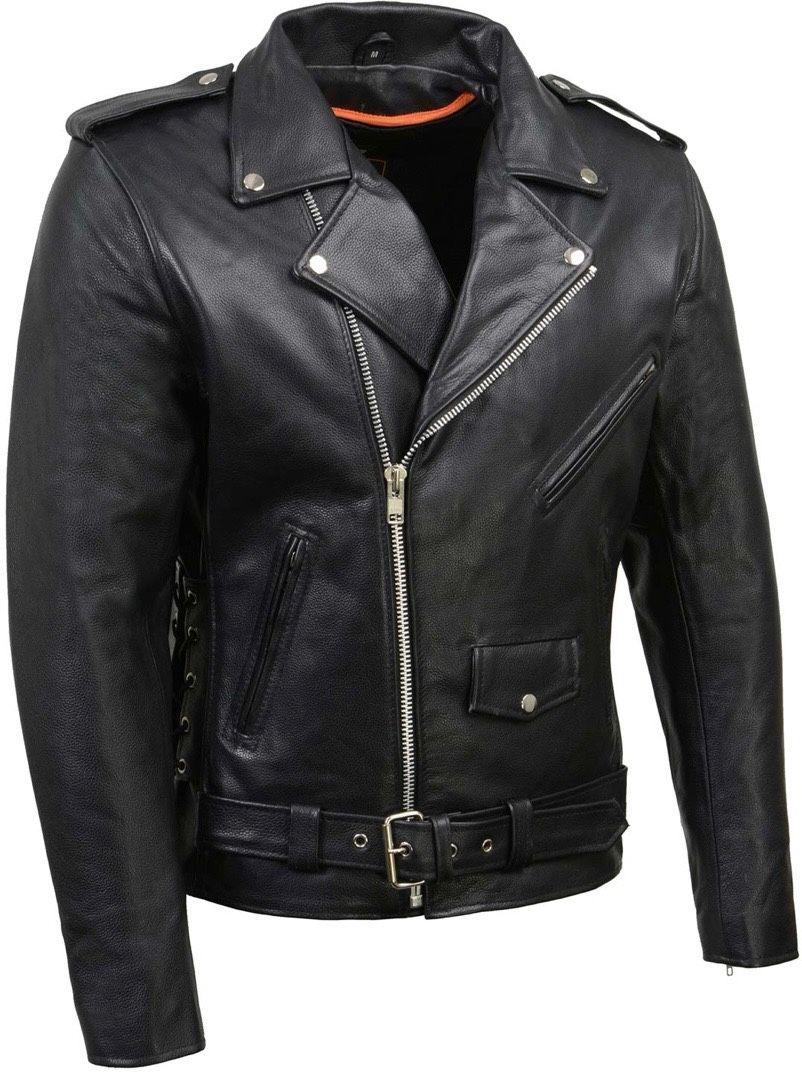 Milwaukee Leather SH1011 Men's Classic Brando Premium Leather Black Motorcycle Riders Leather Jacket w/Side Laces