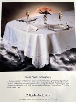 New White Lace Embroidered Tablecloth, 66x102