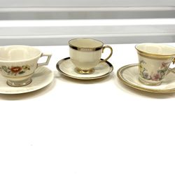 3 Lenox Cup & Saucer Sets (Temple Blossom, Flower Song, Hancock-Presidential Collection)