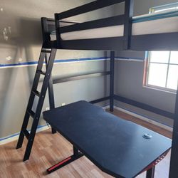 Full Size Bunk Bed With Gaming Desk