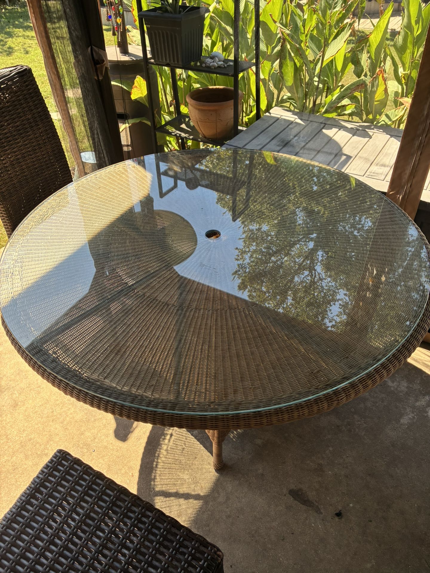 Glass Top Wicker Table