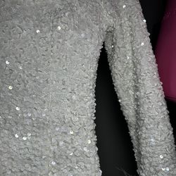  Long Sleeved Sequin Mini Dress w/ Feather Trim