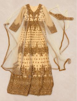 Indian Anarkali Dress Gold Embroidered Size Small