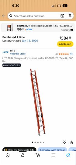 LITE 28 ft Fiberglass Extension Ladder, LP-3021-28, Type IA, 300 Ibs25