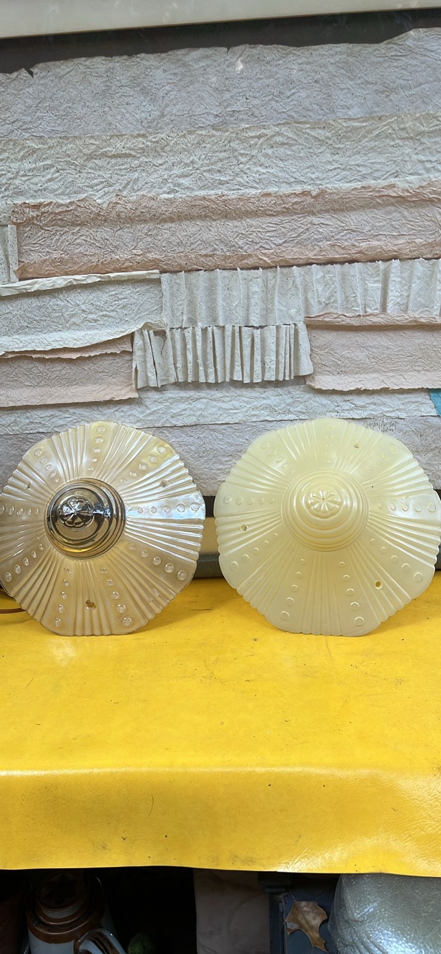 2 Art Deco 1920s light covers with 3 holes each for hanging from ceiling mount hardware(chains)