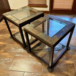 Slate Steel And Glass Side Tables 
