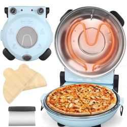 Baker's Friend Electric Pizza Oven Indoor Countertop, 12 Inch Maker Machine for Home, Cooker & Grill, Premium Glazed Ceramic Stone Oven, Pale Blue