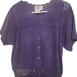 R&K Originals Purple Buttom Crochet Short Sleeve Sequin Button Size 14