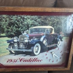 Super COOL 1931 Cadillac VINTAGE CLOCK IN WOODEN FRAME MAKE OFFER