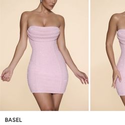 BASEL Embellished Strapless Cowl Neck Mini Dress in Blush