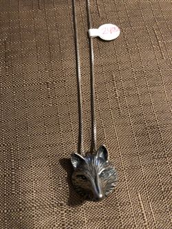 18” Sterling Native American necklace and wolf head charm