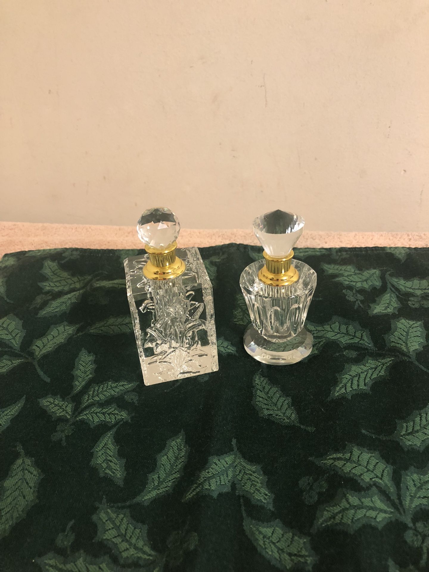 Beautiful Cut Glass Heavy Perfume Bottles With Glass Daubers